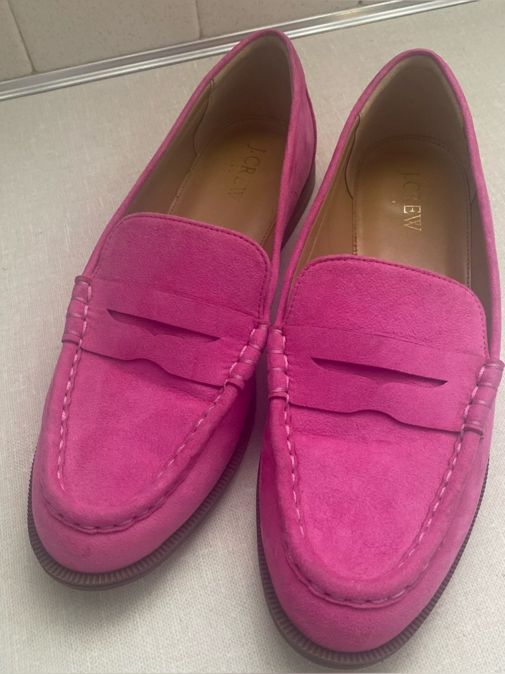 J.Crew Women’s Fuchsia Pink Micro Suede Penny Loafer Shoes Size US 8.5